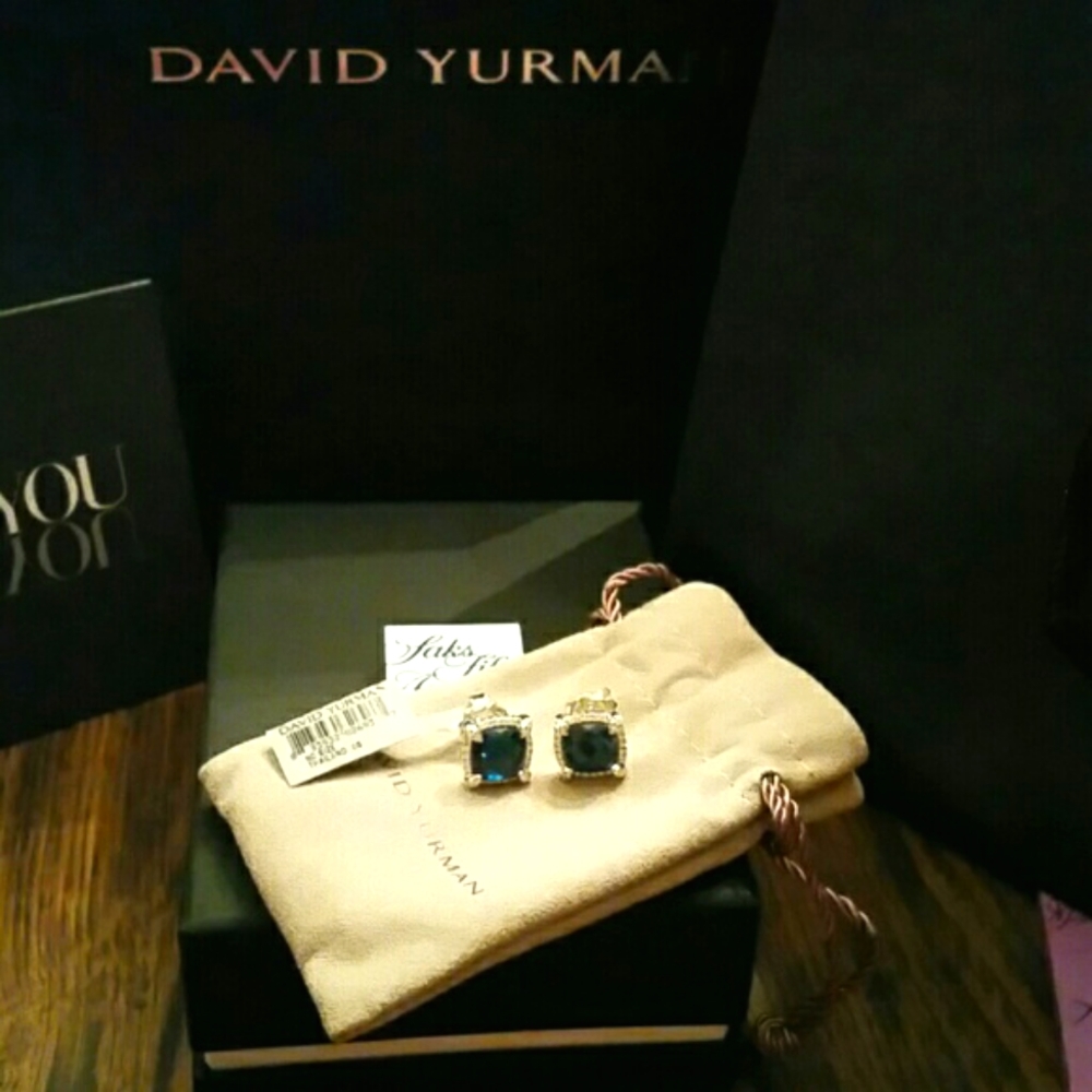 David Yurman Hampton Blue Topaz/Diamond Earrings